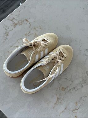 adidas Cream Suede Sneakers with White Stripes